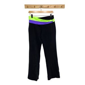 Lululemon | TALL Black Astro Pants Flare Leggings Neon Green & Purple Waistband